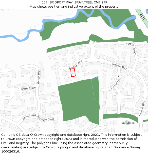117, BRIDPORT WAY, BRAINTREE, CM7 9FP: Location map and indicative extent of plot