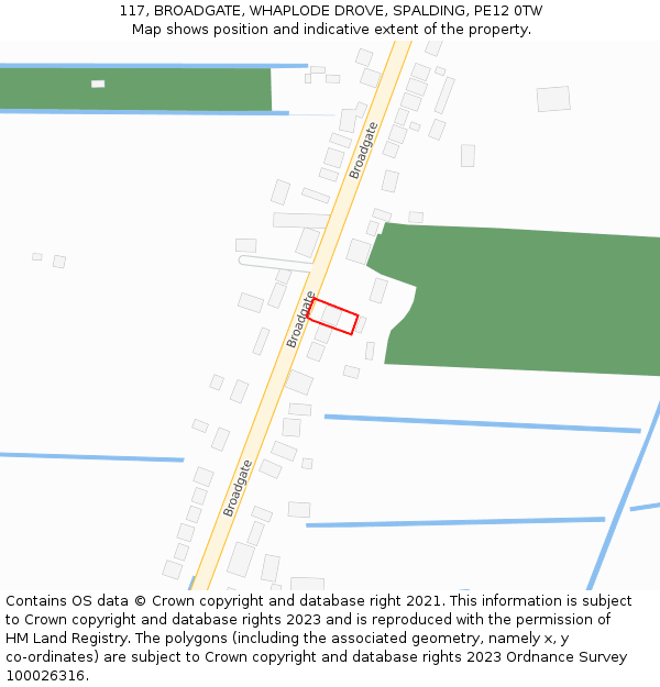 117, BROADGATE, WHAPLODE DROVE, SPALDING, PE12 0TW: Location map and indicative extent of plot
