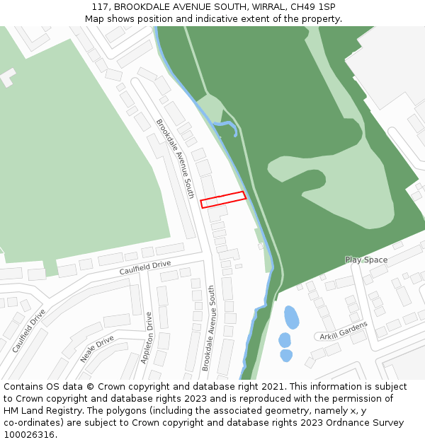 117, BROOKDALE AVENUE SOUTH, WIRRAL, CH49 1SP: Location map and indicative extent of plot
