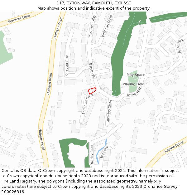 117, BYRON WAY, EXMOUTH, EX8 5SE: Location map and indicative extent of plot