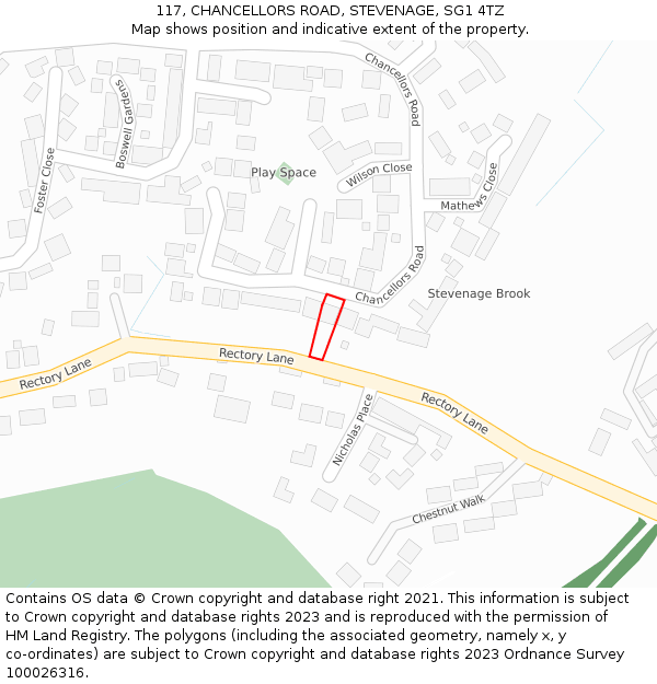 117, CHANCELLORS ROAD, STEVENAGE, SG1 4TZ: Location map and indicative extent of plot