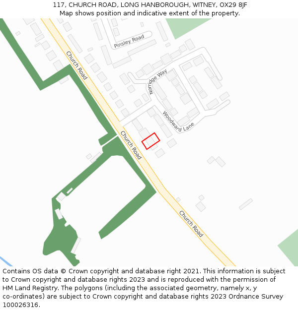 117, CHURCH ROAD, LONG HANBOROUGH, WITNEY, OX29 8JF: Location map and indicative extent of plot