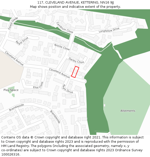 117, CLEVELAND AVENUE, KETTERING, NN16 9JJ: Location map and indicative extent of plot