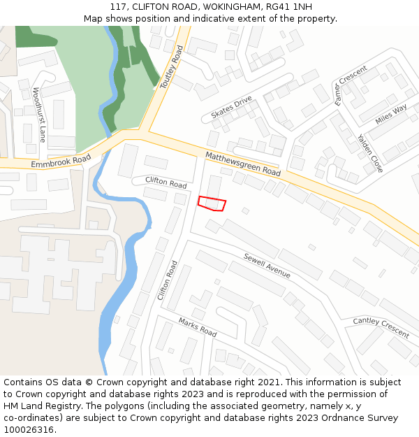 117, CLIFTON ROAD, WOKINGHAM, RG41 1NH: Location map and indicative extent of plot