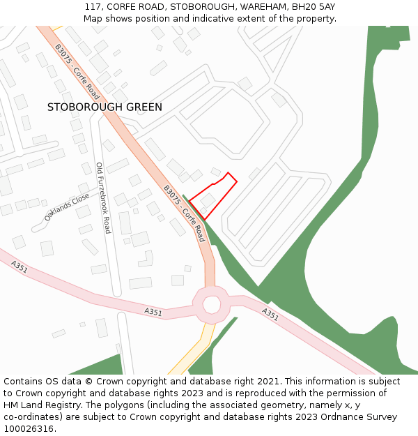 117, CORFE ROAD, STOBOROUGH, WAREHAM, BH20 5AY: Location map and indicative extent of plot