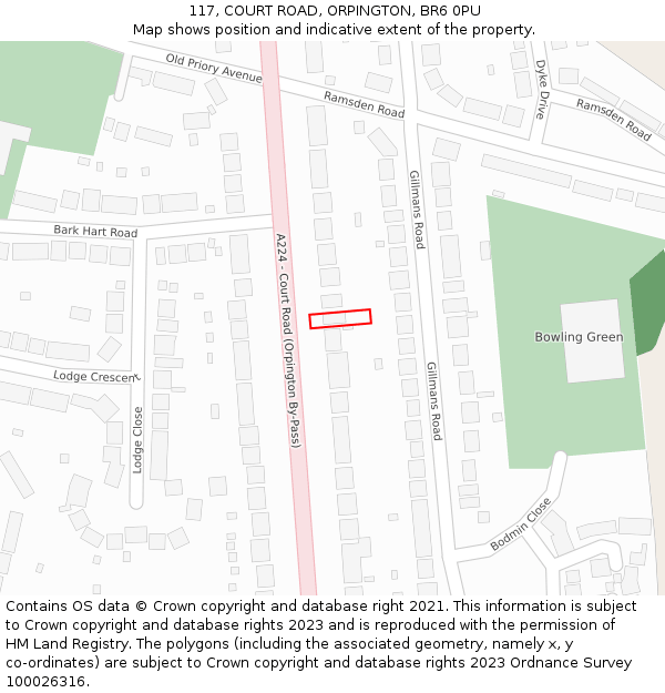 117, COURT ROAD, ORPINGTON, BR6 0PU: Location map and indicative extent of plot