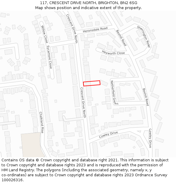117, CRESCENT DRIVE NORTH, BRIGHTON, BN2 6SG: Location map and indicative extent of plot