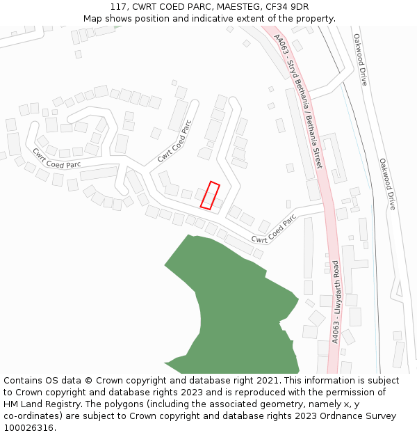117, CWRT COED PARC, MAESTEG, CF34 9DR: Location map and indicative extent of plot