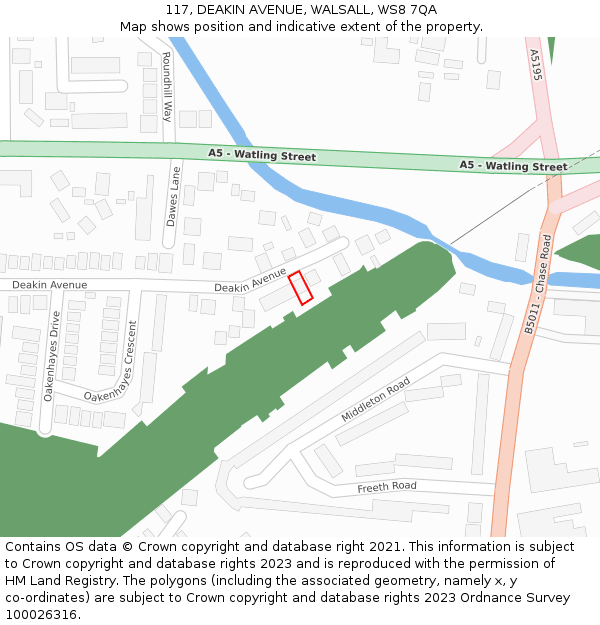 117, DEAKIN AVENUE, WALSALL, WS8 7QA: Location map and indicative extent of plot