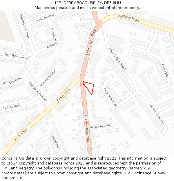 117, DERBY ROAD, RIPLEY, DE5 8HU: Location map and indicative extent of plot