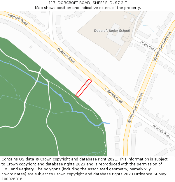 117, DOBCROFT ROAD, SHEFFIELD, S7 2LT: Location map and indicative extent of plot