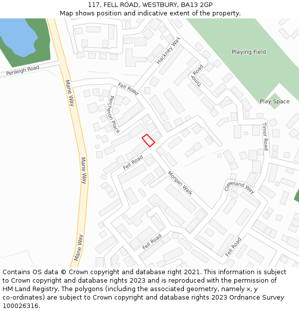 117, FELL ROAD, WESTBURY, BA13 2GP: Location map and indicative extent of plot