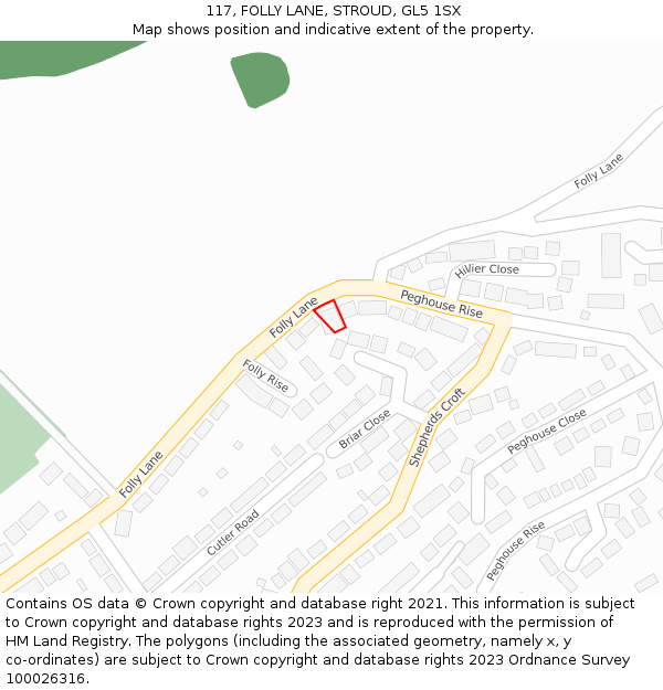 117, FOLLY LANE, STROUD, GL5 1SX: Location map and indicative extent of plot