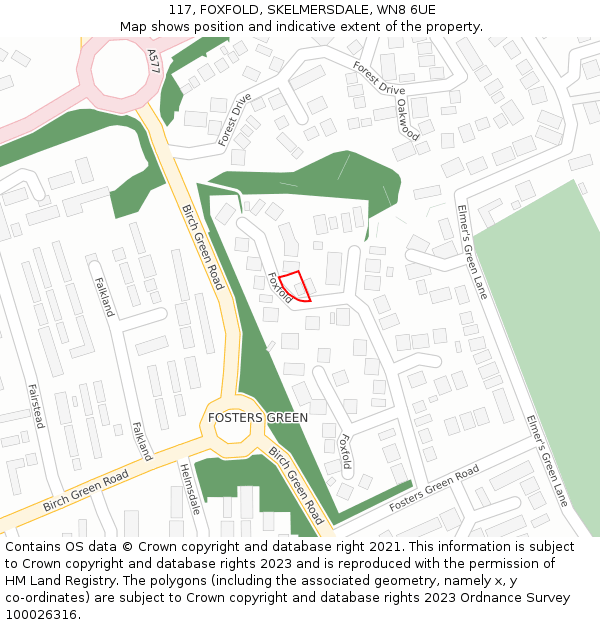 117, FOXFOLD, SKELMERSDALE, WN8 6UE: Location map and indicative extent of plot