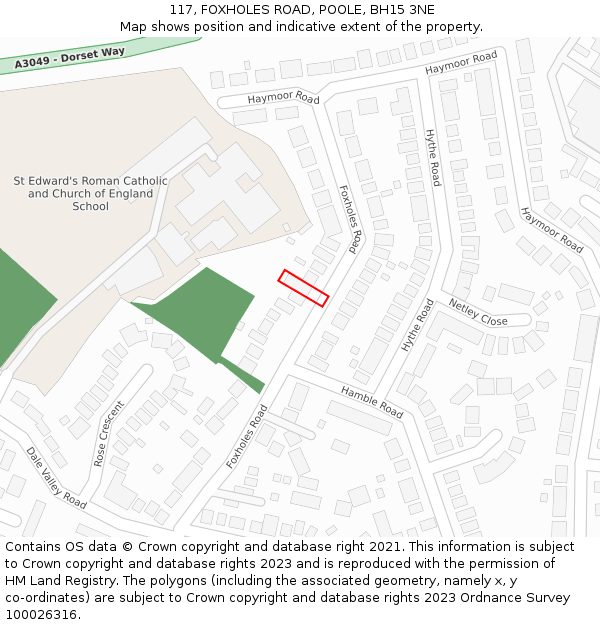 117, FOXHOLES ROAD, POOLE, BH15 3NE: Location map and indicative extent of plot