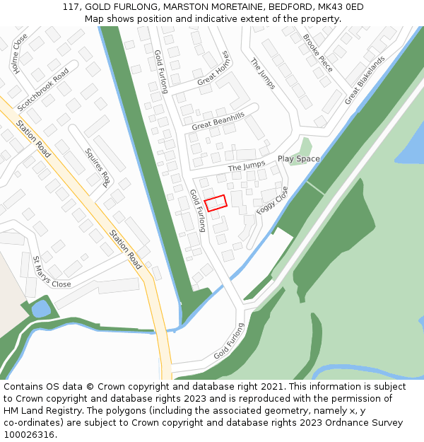 117, GOLD FURLONG, MARSTON MORETAINE, BEDFORD, MK43 0ED: Location map and indicative extent of plot