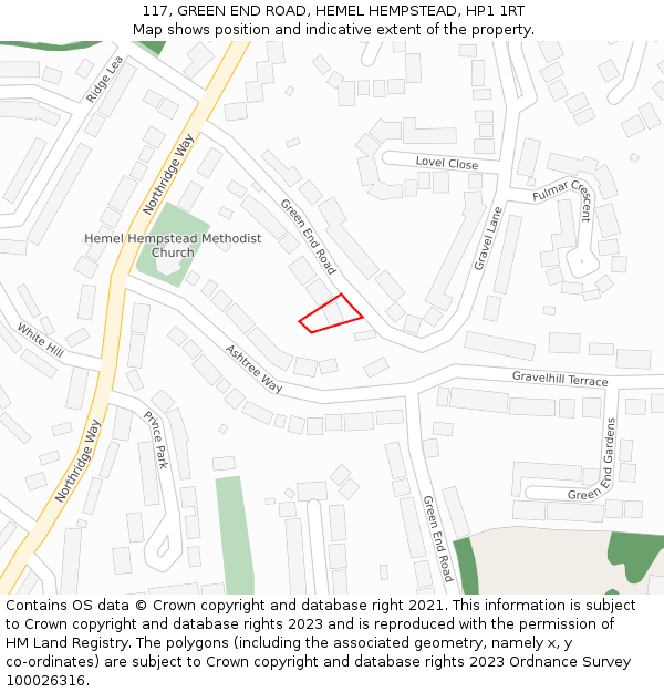 117, GREEN END ROAD, HEMEL HEMPSTEAD, HP1 1RT: Location map and indicative extent of plot