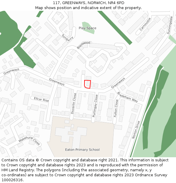 117, GREENWAYS, NORWICH, NR4 6PD: Location map and indicative extent of plot