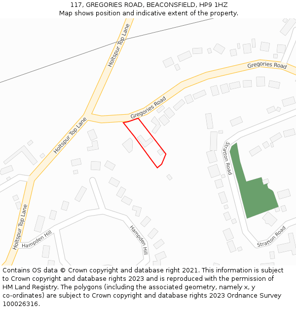 117, GREGORIES ROAD, BEACONSFIELD, HP9 1HZ: Location map and indicative extent of plot