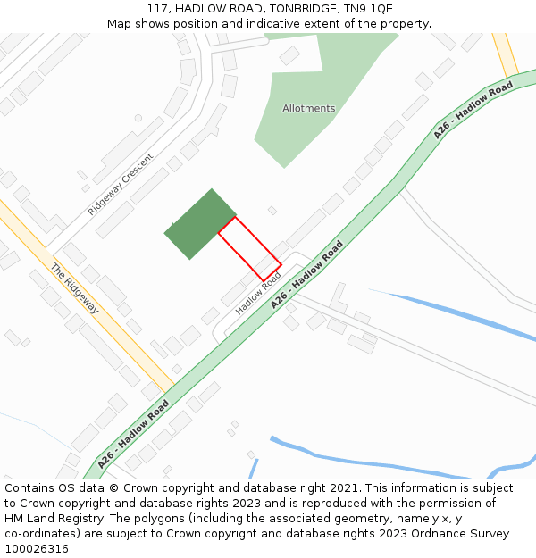 117, HADLOW ROAD, TONBRIDGE, TN9 1QE: Location map and indicative extent of plot
