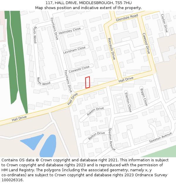 117, HALL DRIVE, MIDDLESBROUGH, TS5 7HU: Location map and indicative extent of plot