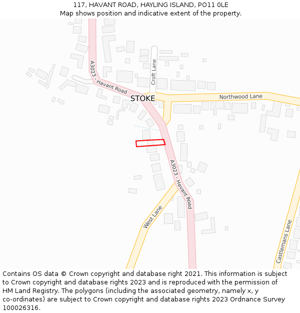 117, HAVANT ROAD, HAYLING ISLAND, PO11 0LE: Location map and indicative extent of plot