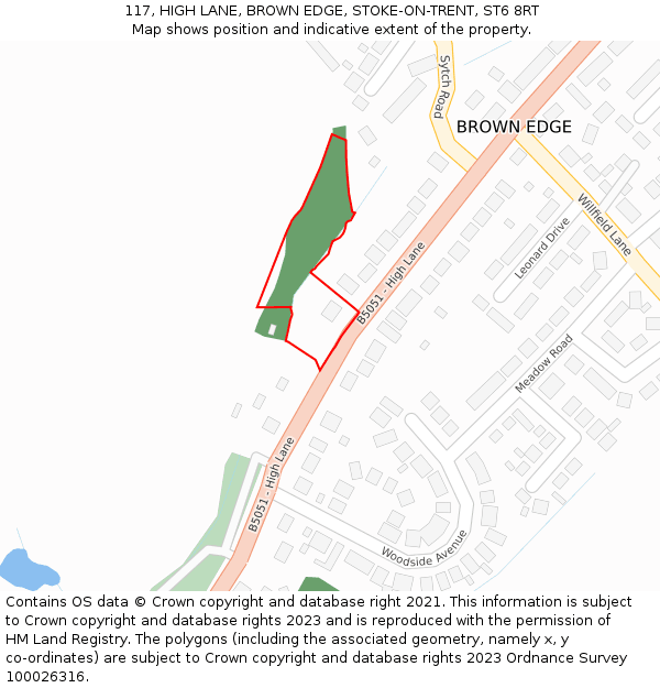 117, HIGH LANE, BROWN EDGE, STOKE-ON-TRENT, ST6 8RT: Location map and indicative extent of plot