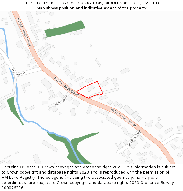 117, HIGH STREET, GREAT BROUGHTON, MIDDLESBROUGH, TS9 7HB: Location map and indicative extent of plot