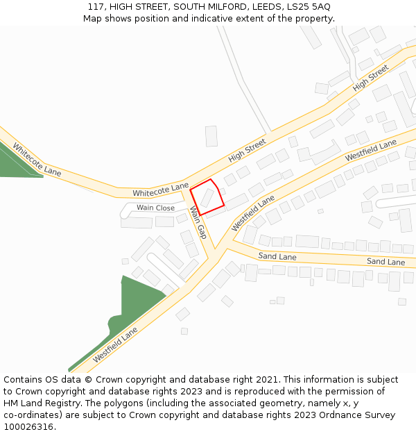 117, HIGH STREET, SOUTH MILFORD, LEEDS, LS25 5AQ: Location map and indicative extent of plot