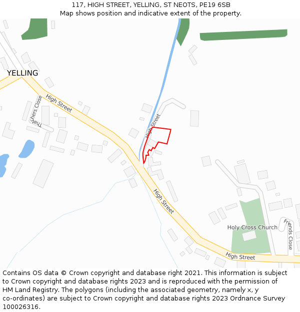 117, HIGH STREET, YELLING, ST NEOTS, PE19 6SB: Location map and indicative extent of plot