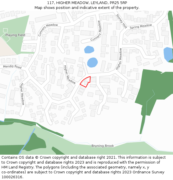 117, HIGHER MEADOW, LEYLAND, PR25 5RP: Location map and indicative extent of plot