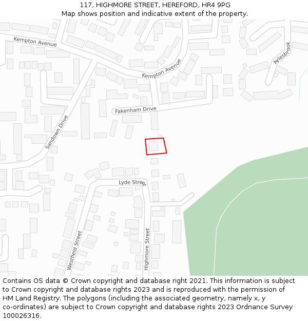 117, HIGHMORE STREET, HEREFORD, HR4 9PG: Location map and indicative extent of plot