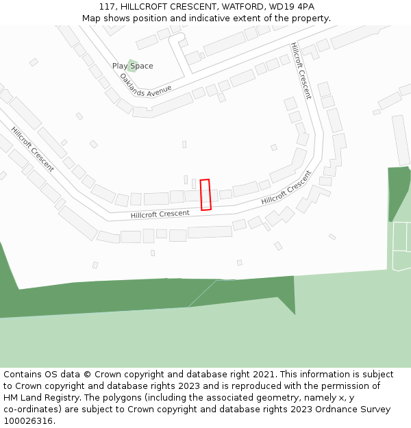117, HILLCROFT CRESCENT, WATFORD, WD19 4PA: Location map and indicative extent of plot