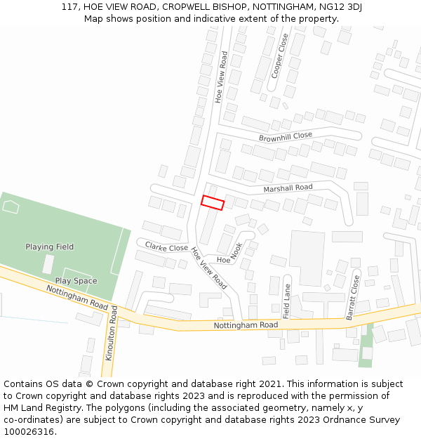 117, HOE VIEW ROAD, CROPWELL BISHOP, NOTTINGHAM, NG12 3DJ: Location map and indicative extent of plot