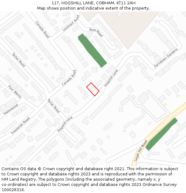 117, HOGSHILL LANE, COBHAM, KT11 2AH: Location map and indicative extent of plot