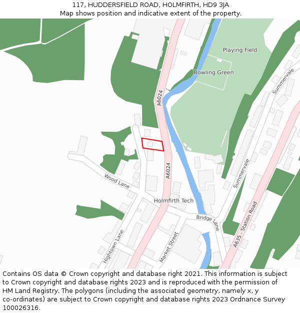 117, HUDDERSFIELD ROAD, HOLMFIRTH, HD9 3JA: Location map and indicative extent of plot