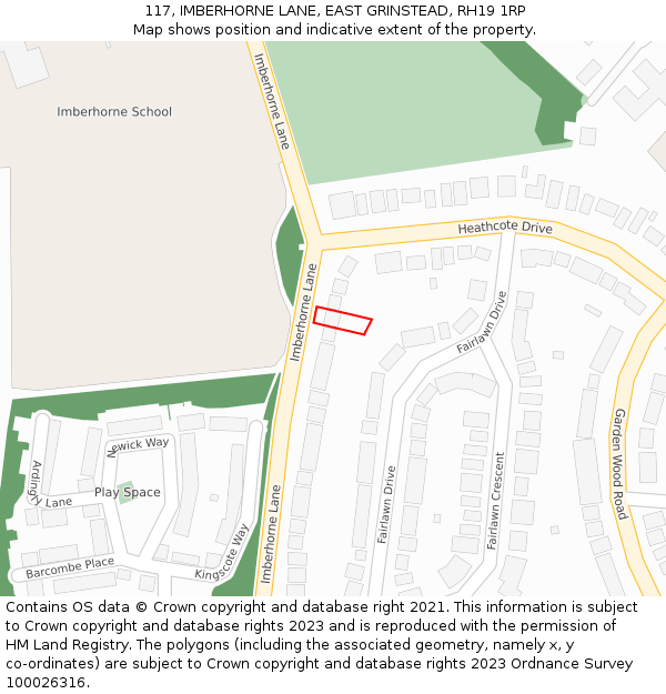 117, IMBERHORNE LANE, EAST GRINSTEAD, RH19 1RP: Location map and indicative extent of plot