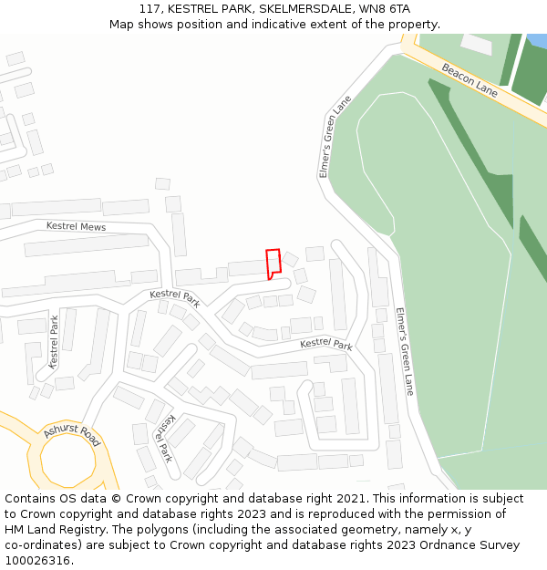 117, KESTREL PARK, SKELMERSDALE, WN8 6TA: Location map and indicative extent of plot
