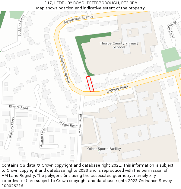 117, LEDBURY ROAD, PETERBOROUGH, PE3 9RA: Location map and indicative extent of plot