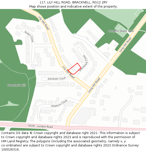 117, LILY HILL ROAD, BRACKNELL, RG12 2RY: Location map and indicative extent of plot