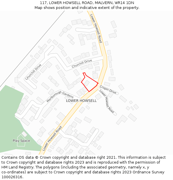 117, LOWER HOWSELL ROAD, MALVERN, WR14 1DN: Location map and indicative extent of plot
