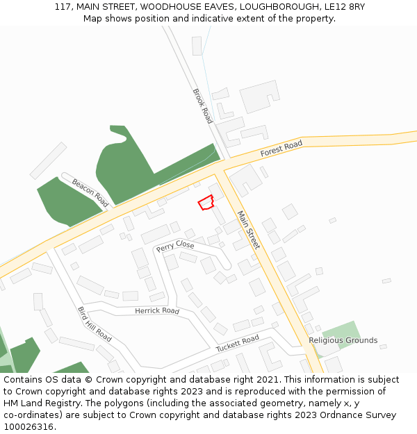 117, MAIN STREET, WOODHOUSE EAVES, LOUGHBOROUGH, LE12 8RY: Location map and indicative extent of plot