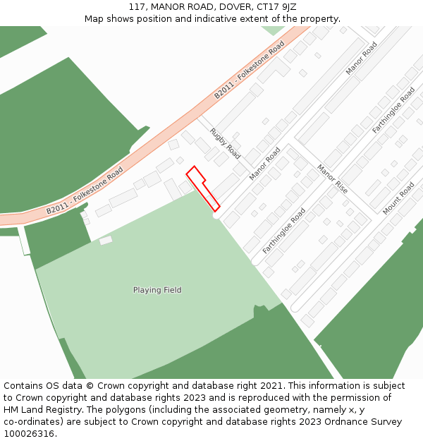 117, MANOR ROAD, DOVER, CT17 9JZ: Location map and indicative extent of plot