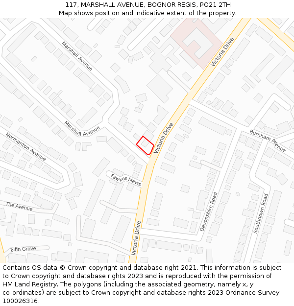 117, MARSHALL AVENUE, BOGNOR REGIS, PO21 2TH: Location map and indicative extent of plot