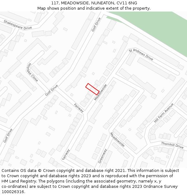 117, MEADOWSIDE, NUNEATON, CV11 6NG: Location map and indicative extent of plot