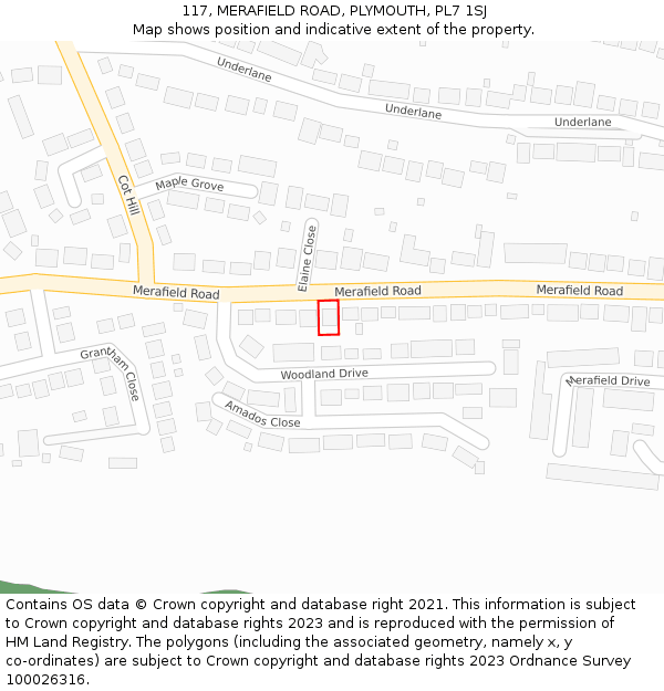 117, MERAFIELD ROAD, PLYMOUTH, PL7 1SJ: Location map and indicative extent of plot