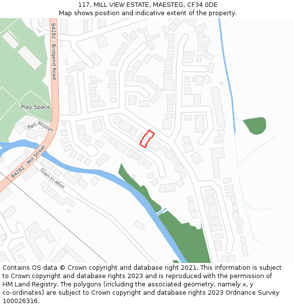 117, MILL VIEW ESTATE, MAESTEG, CF34 0DE: Location map and indicative extent of plot