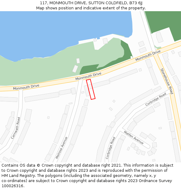 117, MONMOUTH DRIVE, SUTTON COLDFIELD, B73 6JJ: Location map and indicative extent of plot