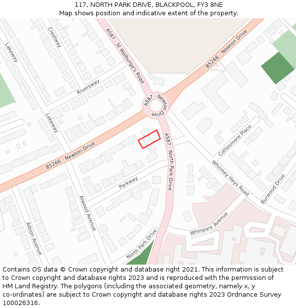 117, NORTH PARK DRIVE, BLACKPOOL, FY3 8NE: Location map and indicative extent of plot