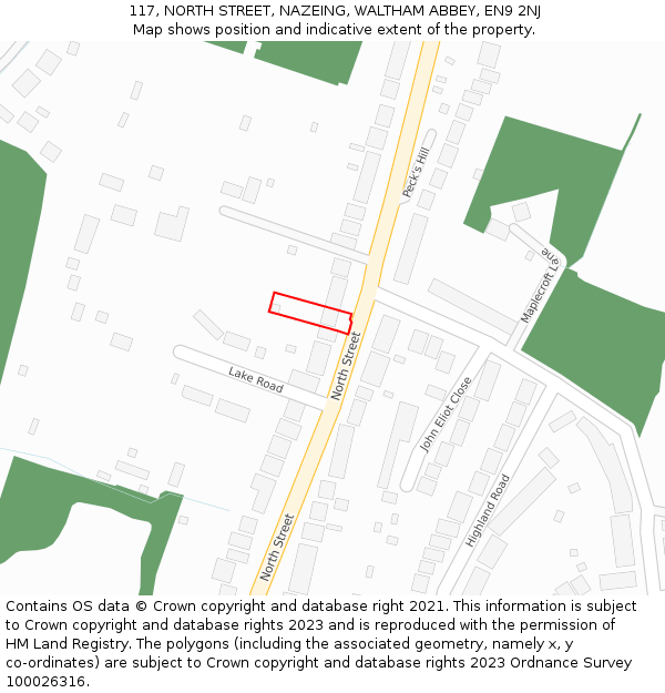 117, NORTH STREET, NAZEING, WALTHAM ABBEY, EN9 2NJ: Location map and indicative extent of plot